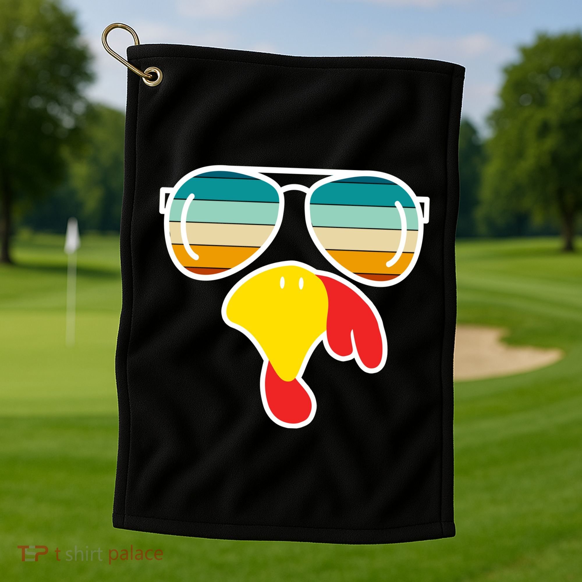 Turkey Retro Sunset Cool Thanksgiving Golf Towel