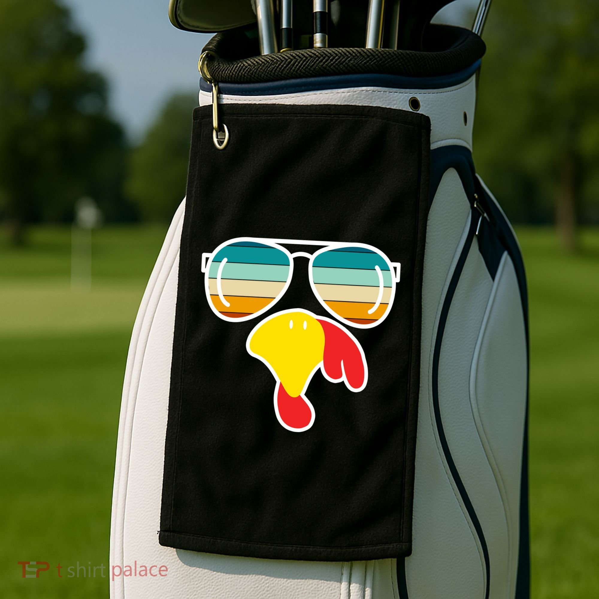Turkey Retro Sunset Cool Thanksgiving Golf Towel