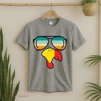 Turkey Retro Sunset Cool Thanksgiving T-Shirt thumb 2
