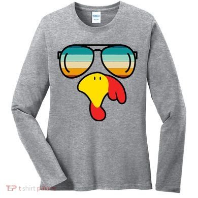 Turkey Retro Sunset Cool Thanksgiving Women's Long Sleeve Shirt