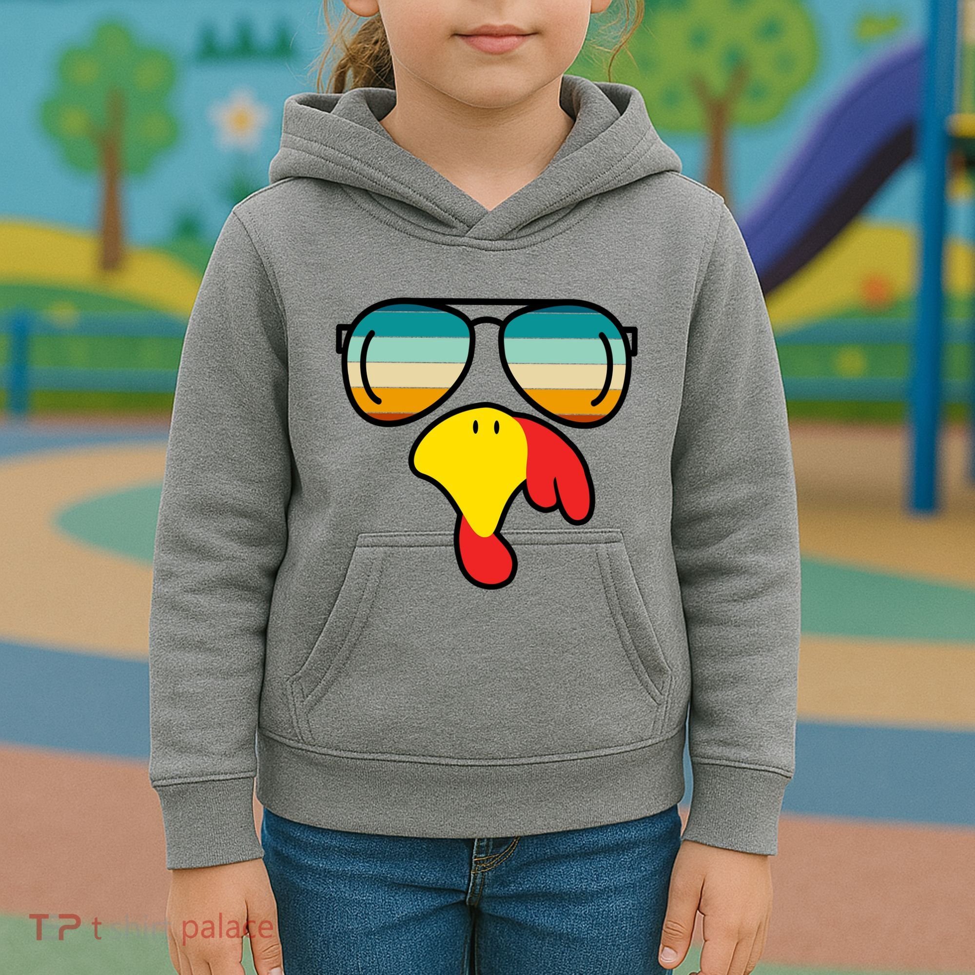 Turkey Retro Sunset Cool Thanksgiving Kids Hoodie