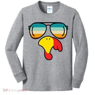 Turkey Retro Sunset Cool Thanksgiving Kids Long Sleeve Shirt