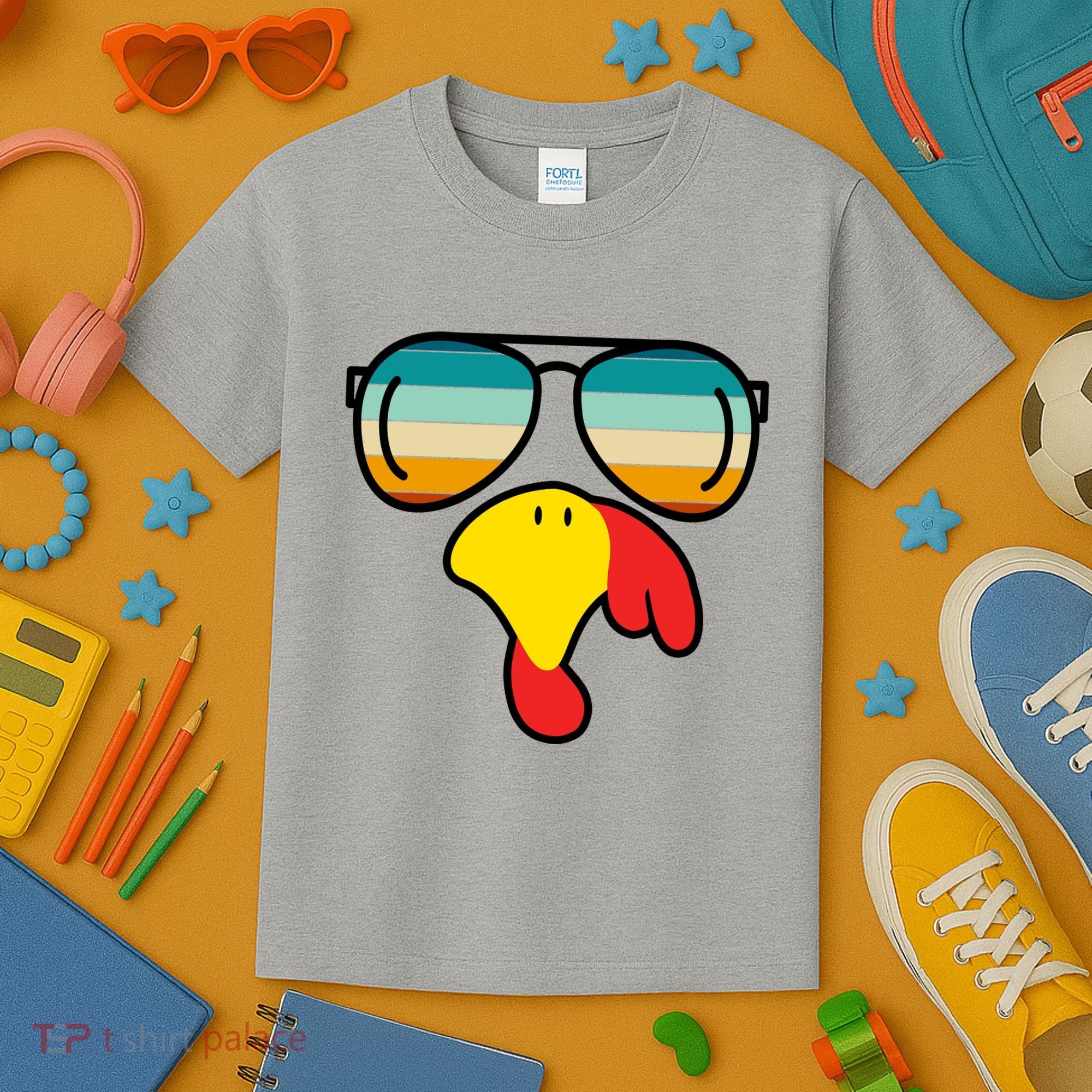 Turkey Retro Sunset Cool Thanksgiving Kids T-Shirt