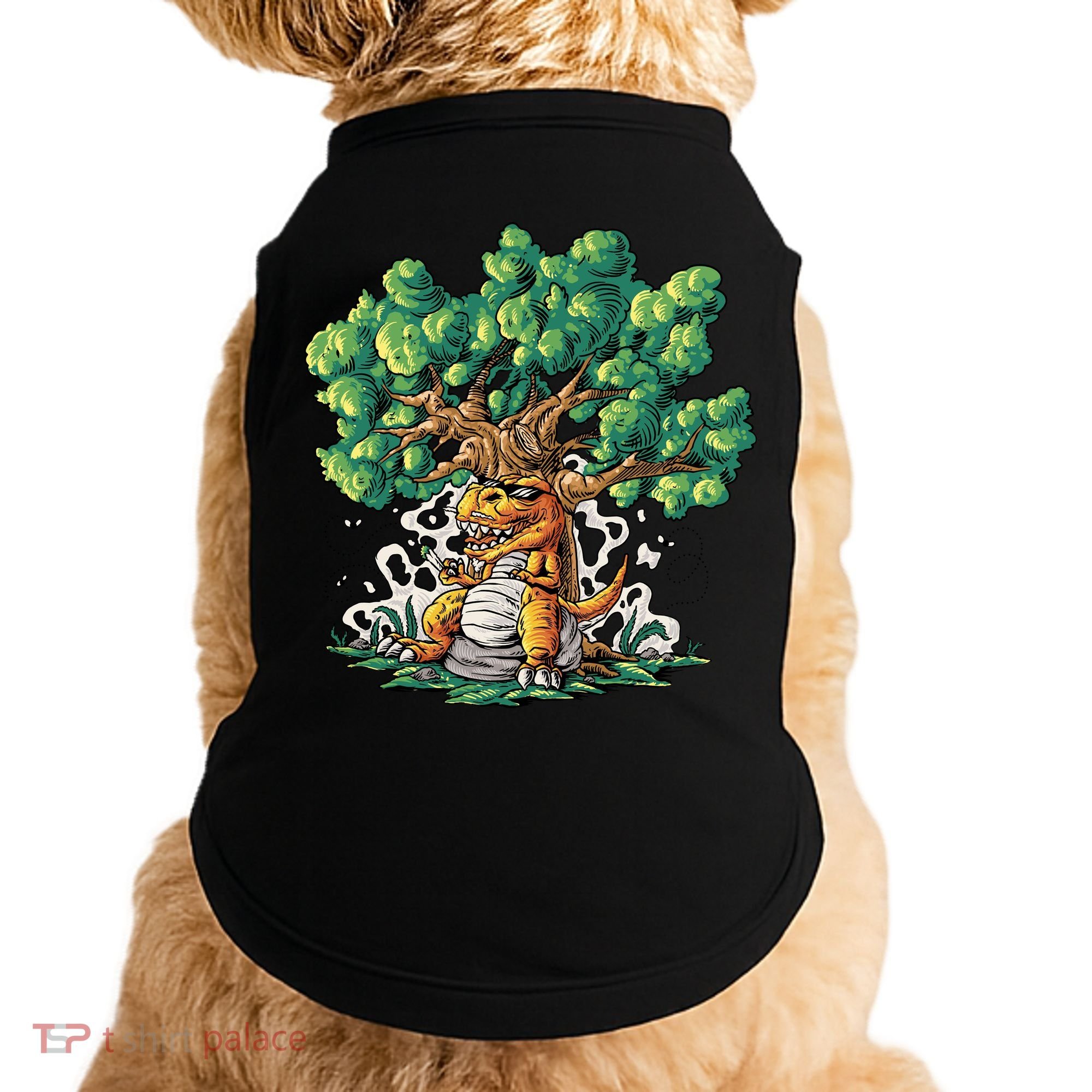 T Rex Smoking Joint Under A Tree Doggie Tank