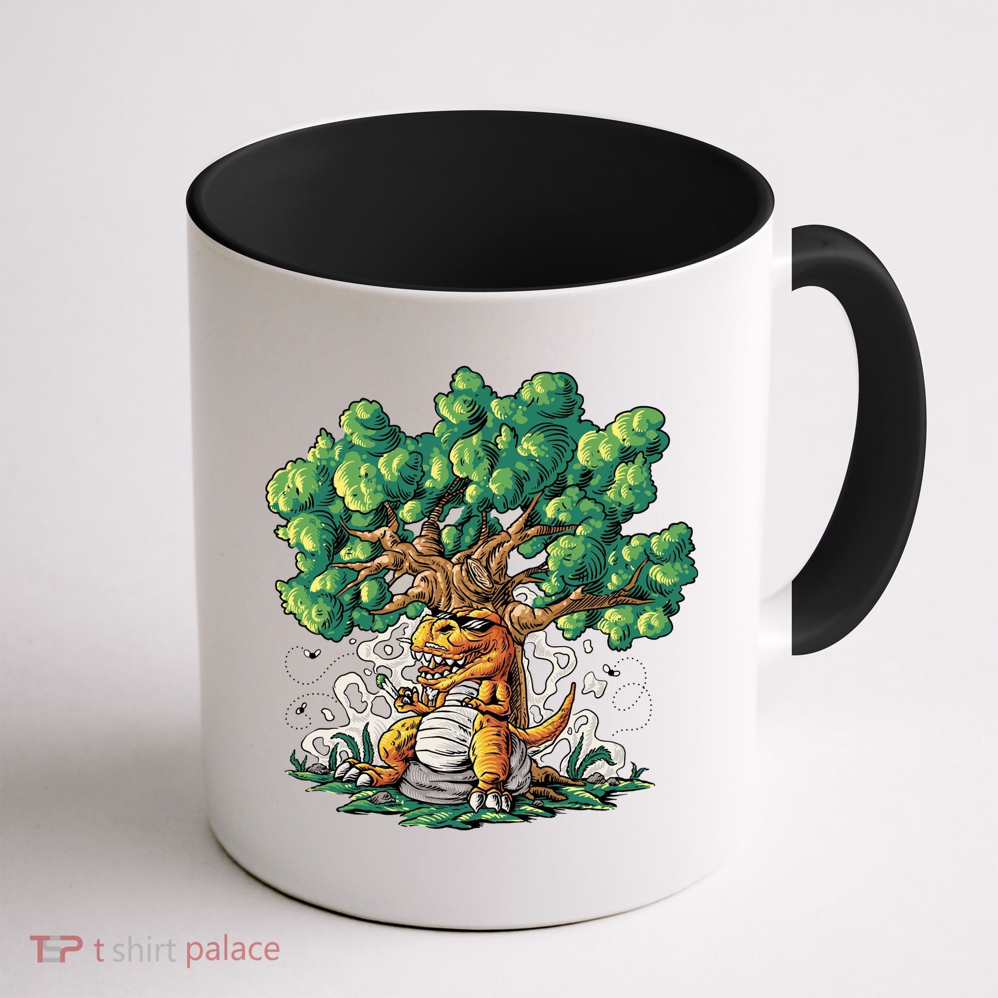 T Rex Smoking Joint Under A Tree Coffee Mug