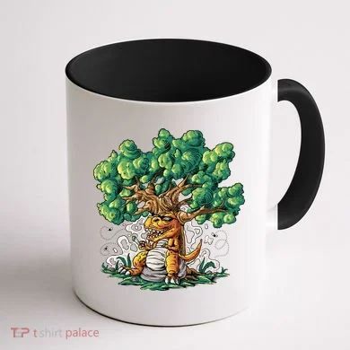 T Rex Smoking Joint Under A Tree Coffee Mug back