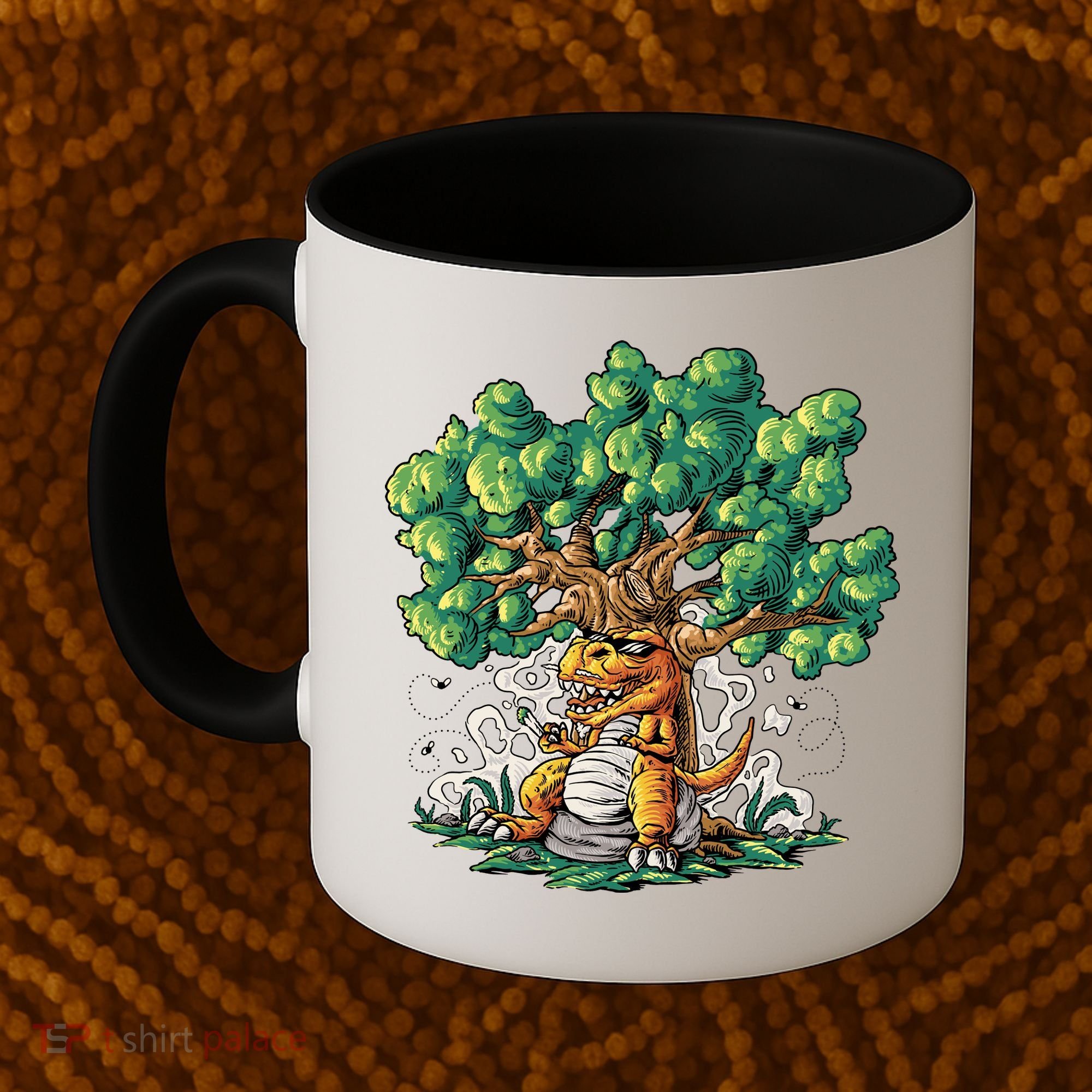 T Rex Smoking Joint Under A Tree Coffee Mug