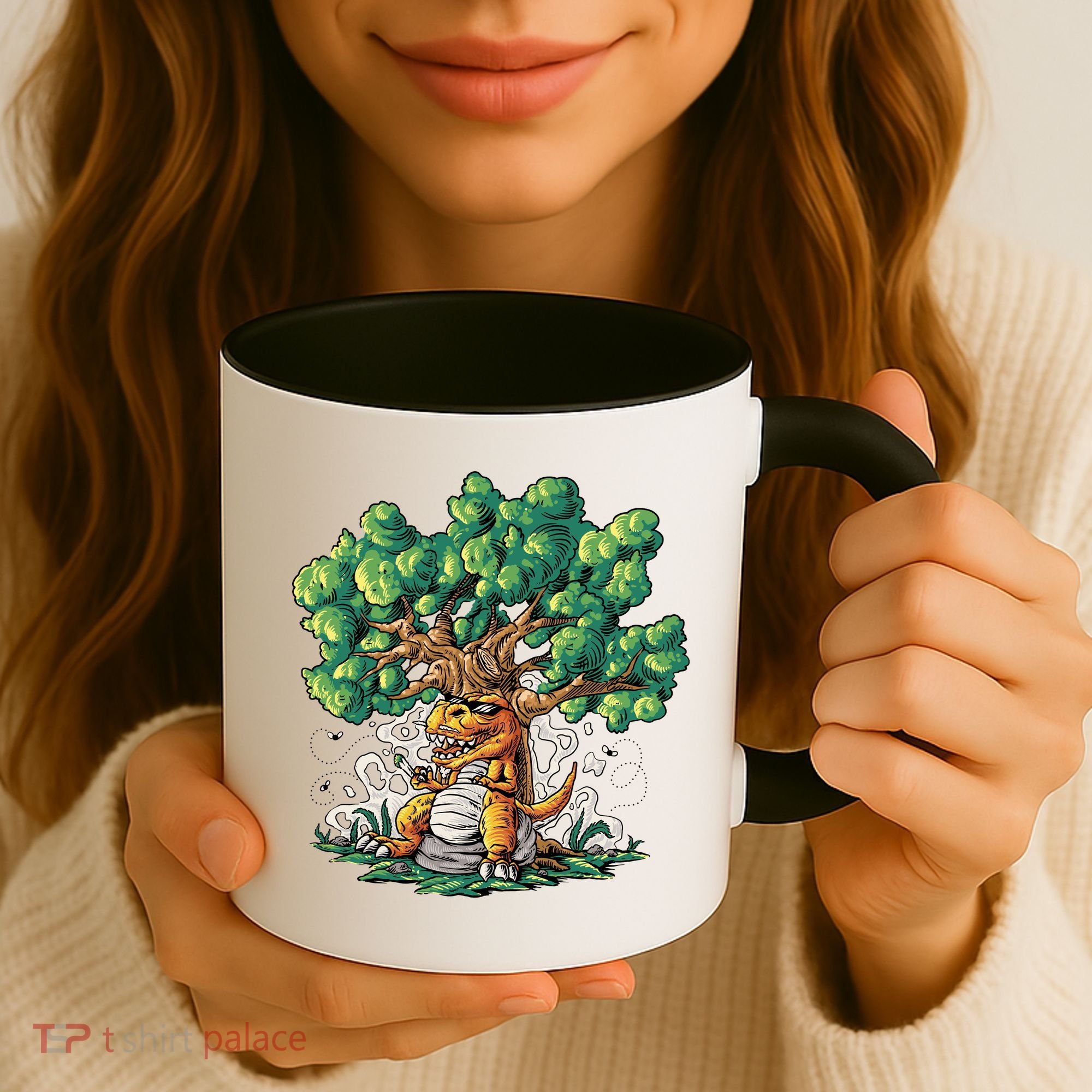 T Rex Smoking Joint Under A Tree Coffee Mug