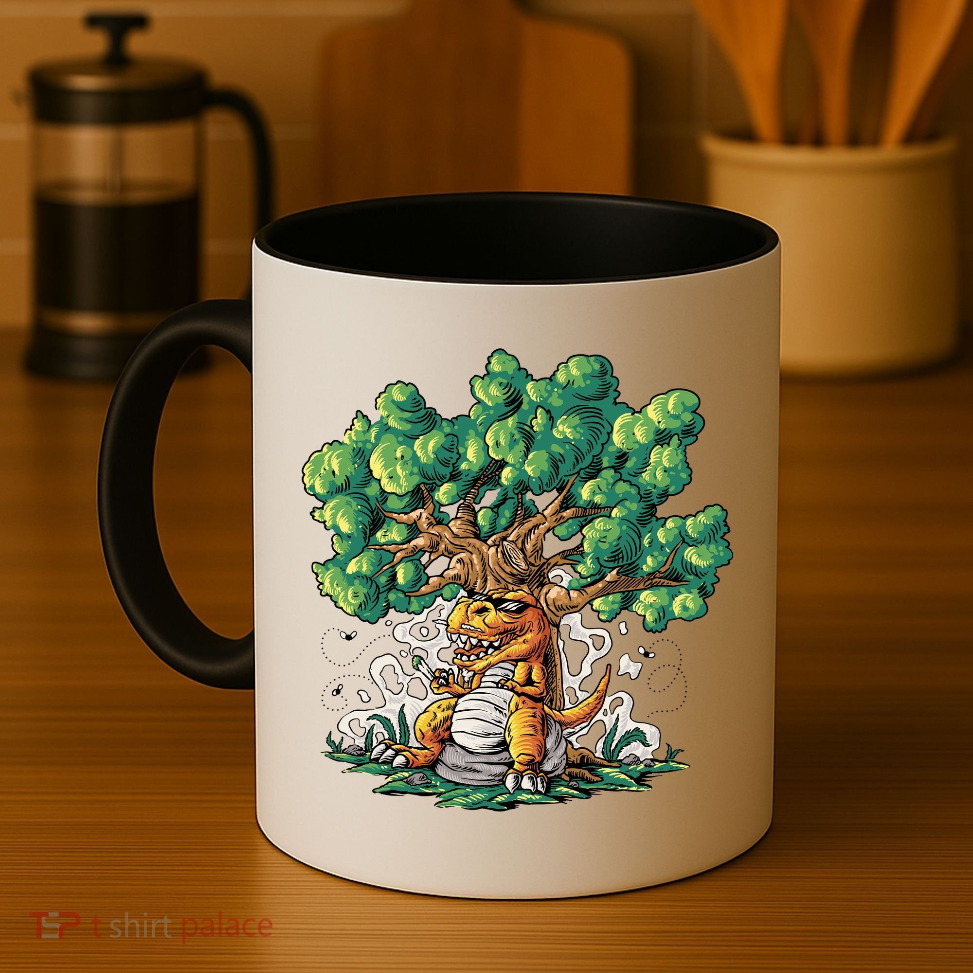 T Rex Smoking Joint Under A Tree Coffee Mug