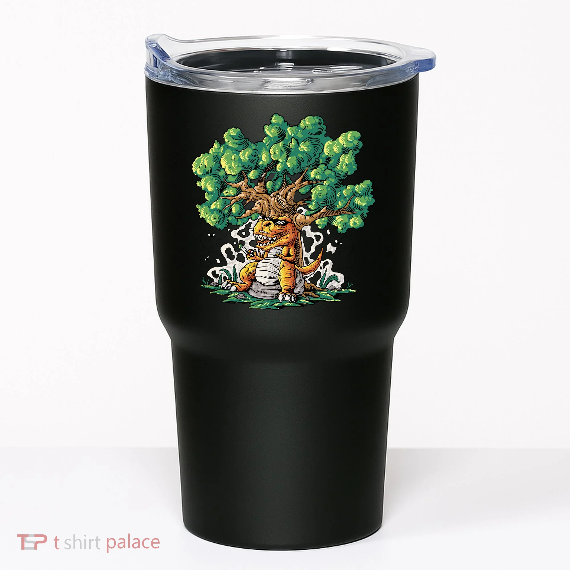 T Rex Smoking Joint Under A Tree Tumbler