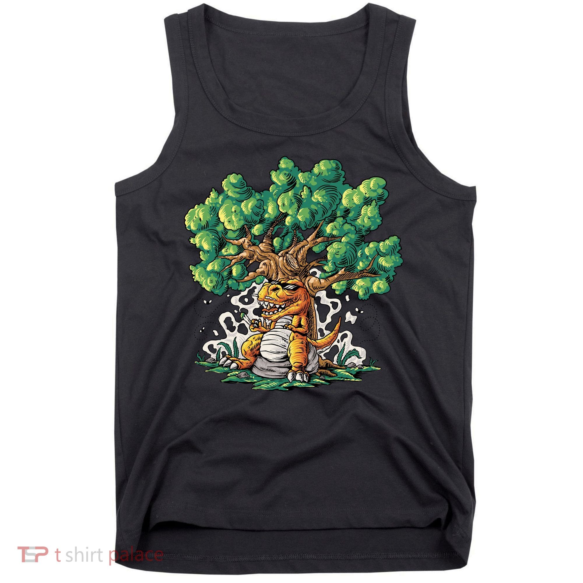 T Rex Smoking Joint Under A Tree Tank Top