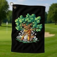 T Rex Smoking Joint Under A Tree Golf Towel thumb 1