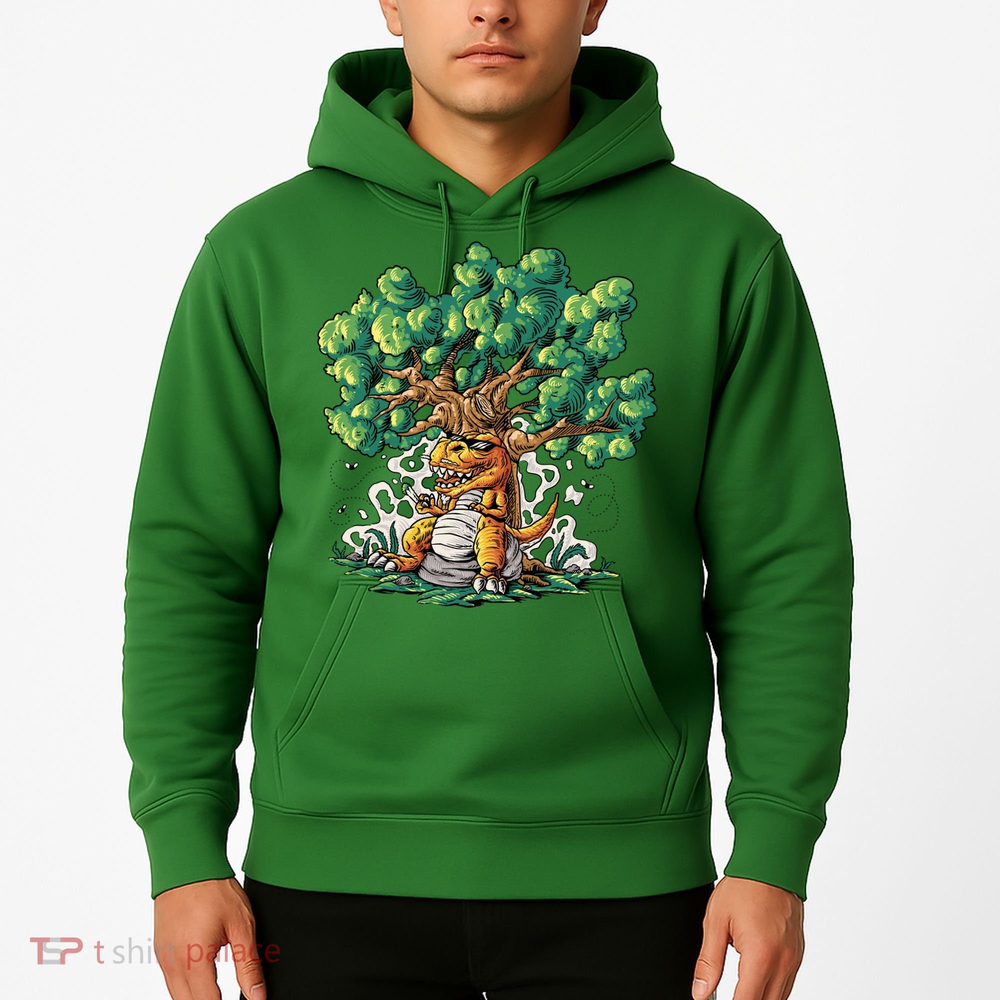 T Rex Smoking Joint Under A Tree Hoodie
