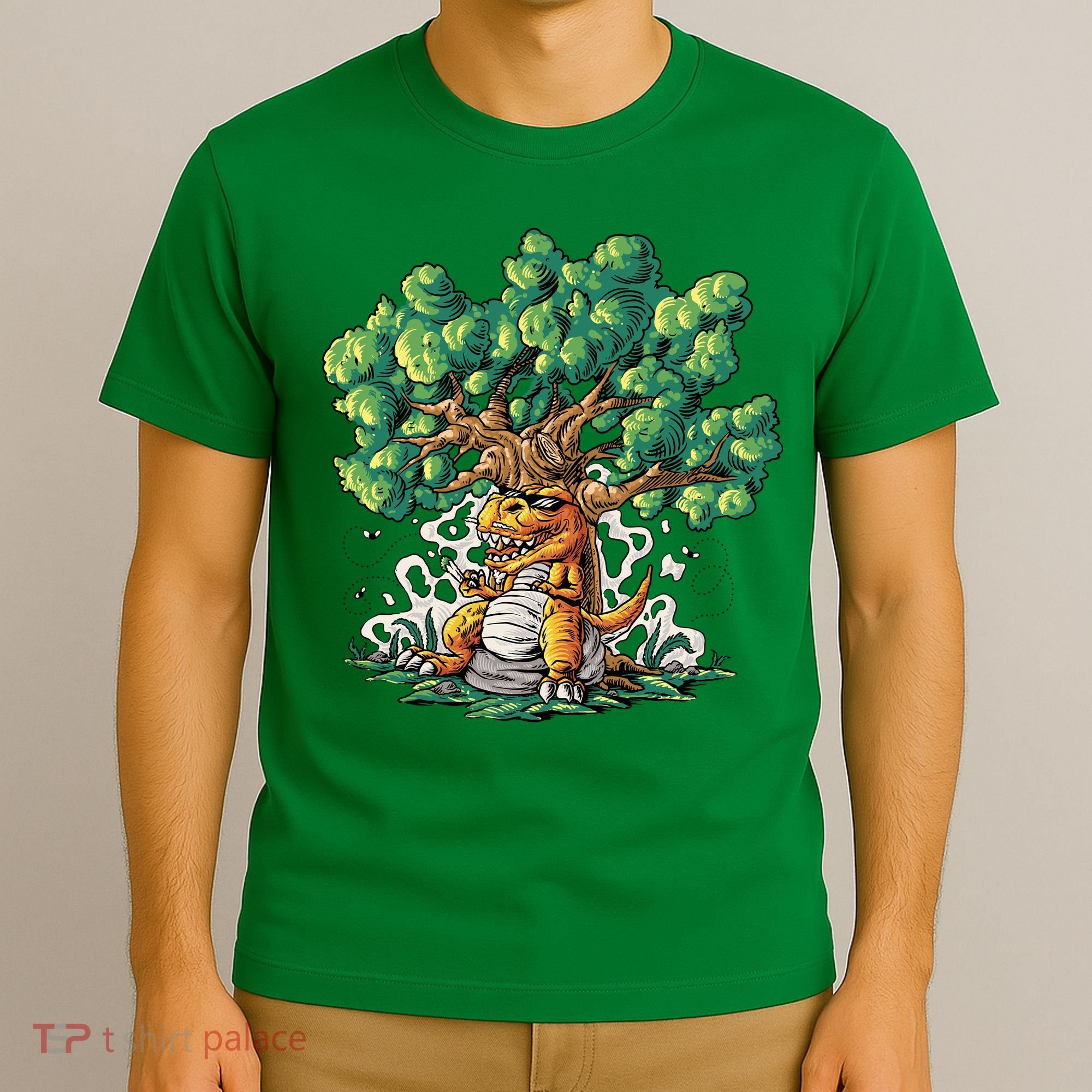 T Rex Smoking Joint Under A Tree T-Shirt