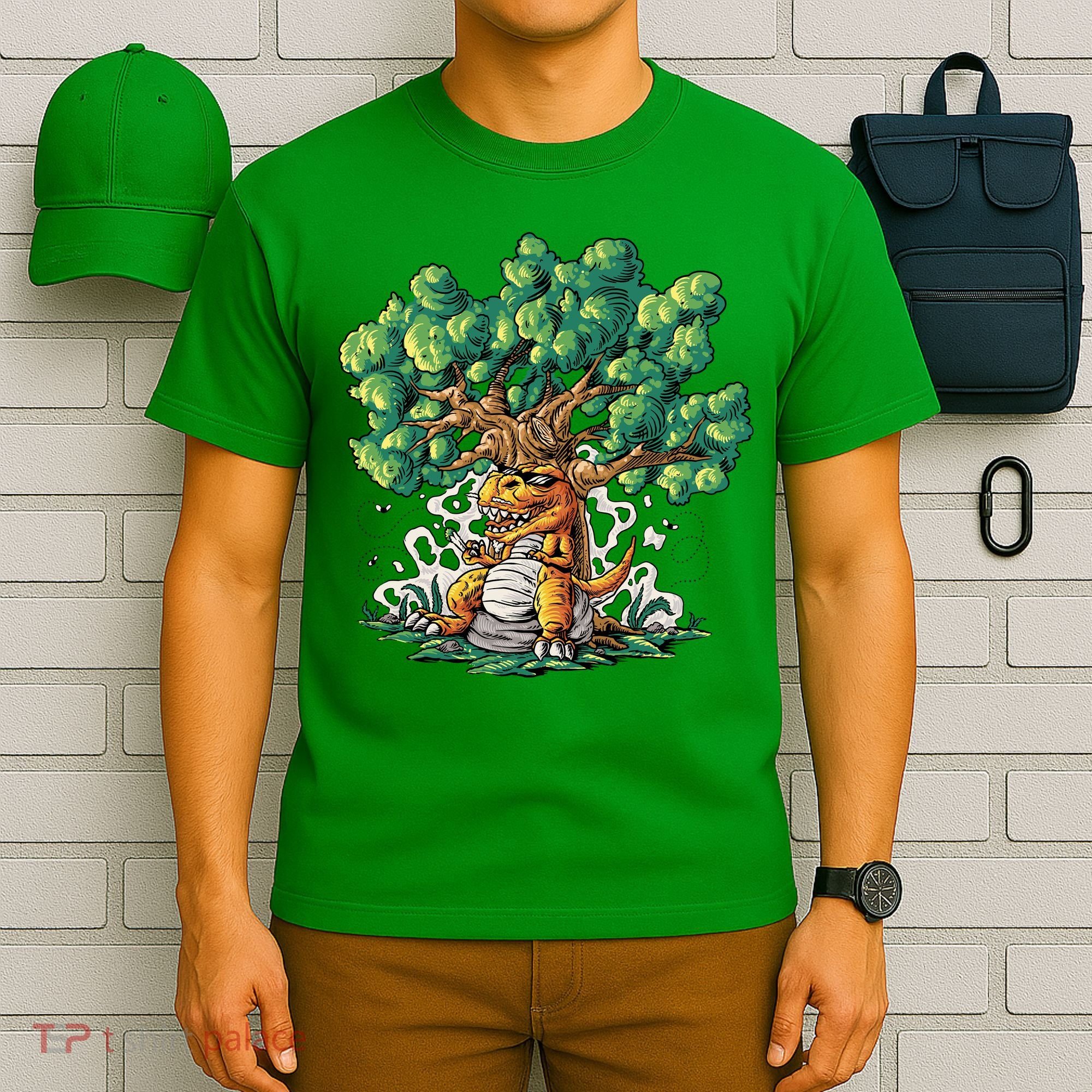 T Rex Smoking Joint Under A Tree T-Shirt