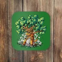 T Rex Smoking Joint Under A Tree Coaster thumb 0