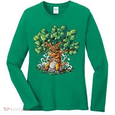 T Rex Smoking Joint Under A Tree Women's Long Sleeve Shirt