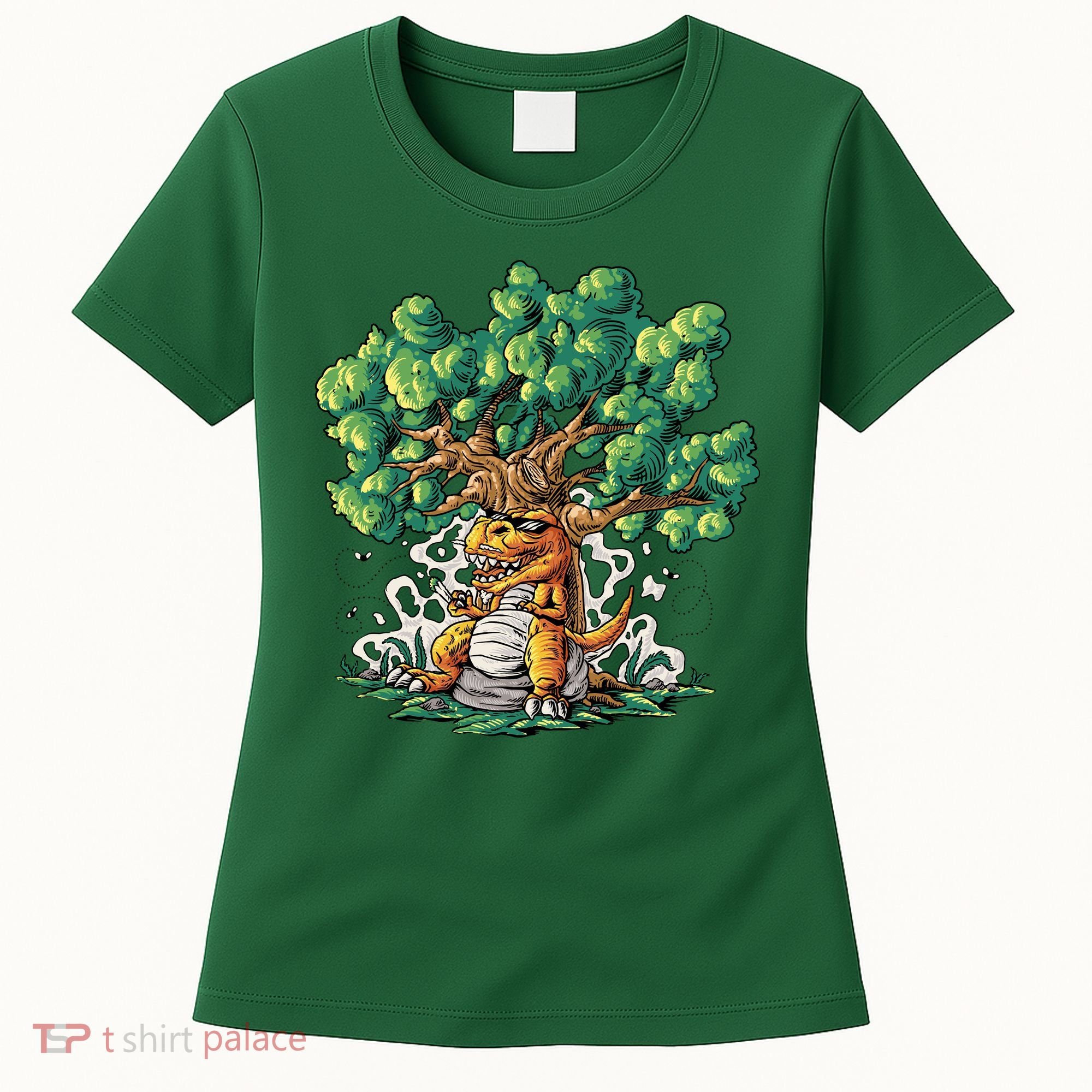 T Rex Smoking Joint Under A Tree Women's T-Shirt