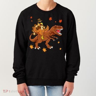 Turkey Riding T Rex Thanksgiving Dinosaur Women's Sweatshirt