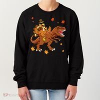 Turkey Riding T Rex Thanksgiving Dinosaur Women's Sweatshirt thumb 0