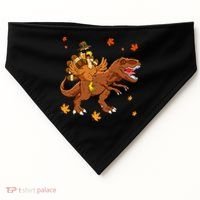 Turkey Riding T Rex Thanksgiving Dinosaur USA-Made Doggie Bandana thumb 0