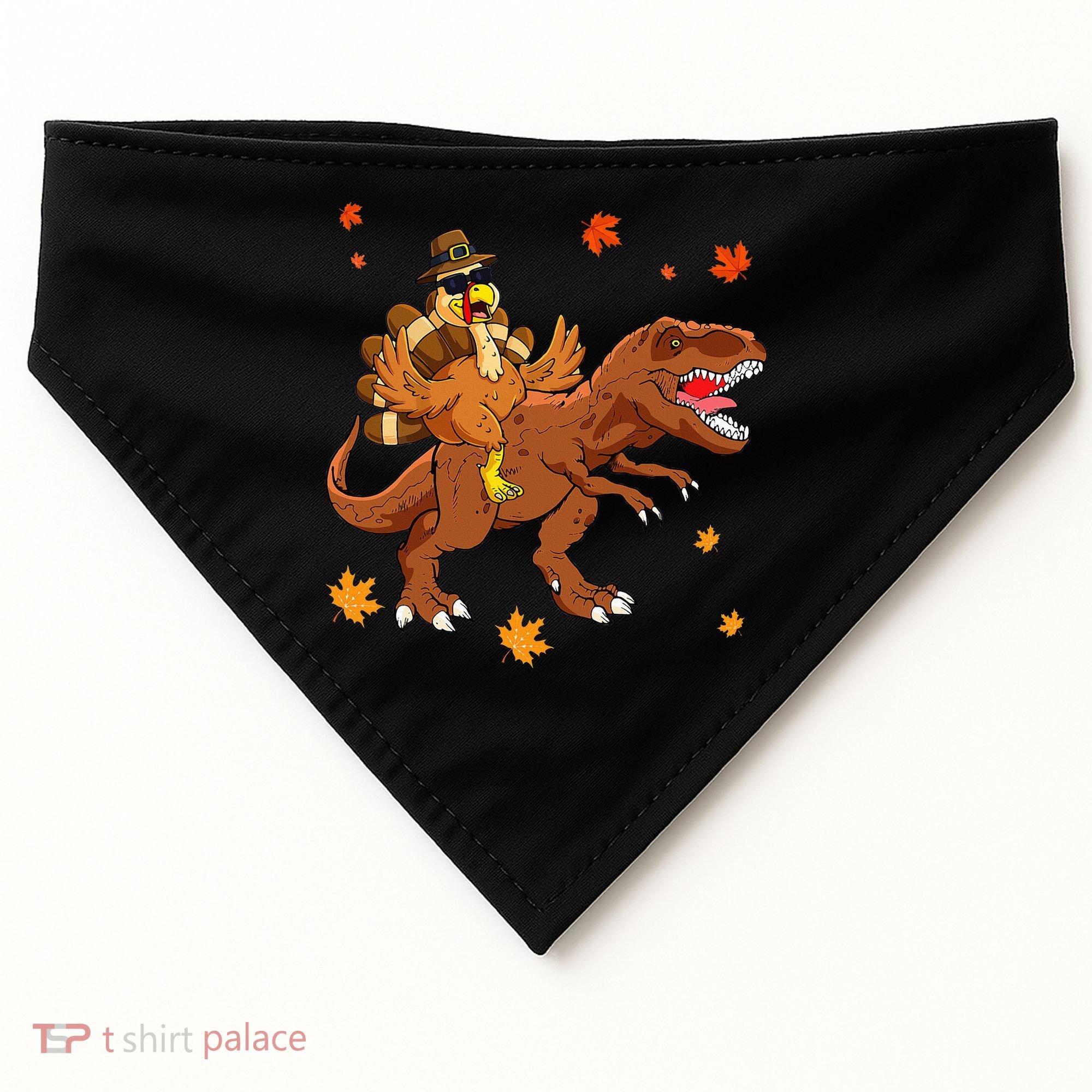 Turkey Riding T Rex Thanksgiving Dinosaur USA-Made Doggie Bandana
