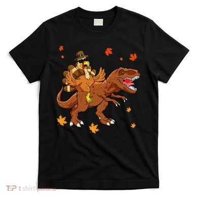 Turkey Riding T Rex Thanksgiving Dinosaur T-Shirt