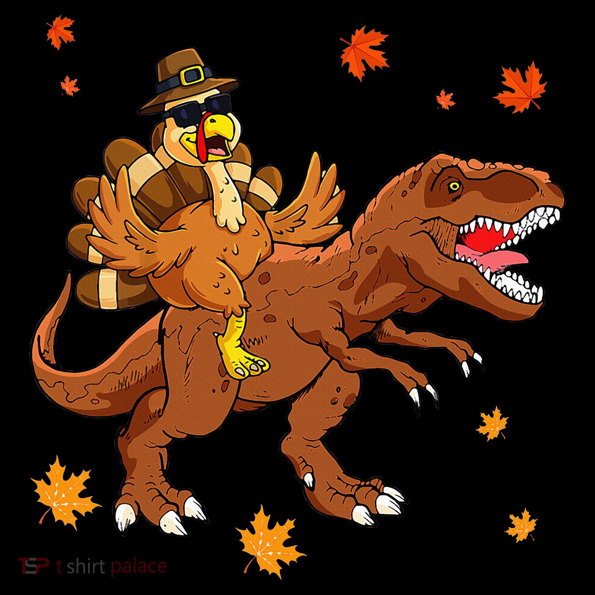 Turkey Riding T Rex Thanksgiving Dinosaur Coaster