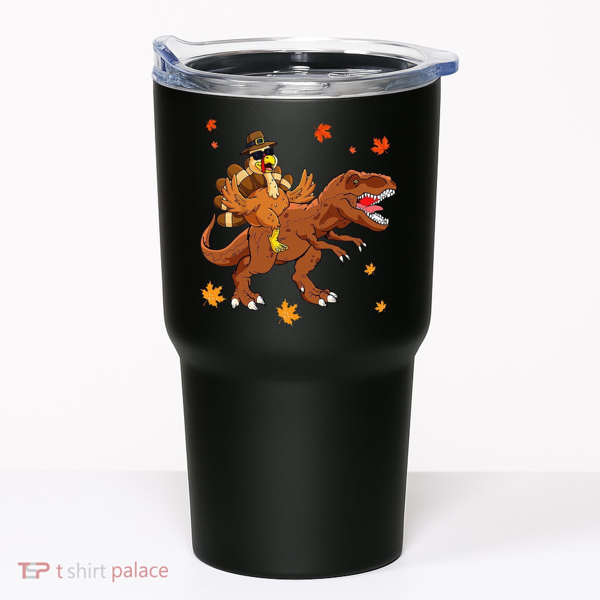 Turkey Riding T Rex Thanksgiving Dinosaur Tumbler
