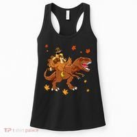 Turkey Riding T Rex Thanksgiving Dinosaur Women's Tank Top thumb 0