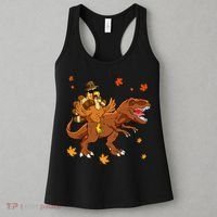 Turkey Riding T Rex Thanksgiving Dinosaur Women's Tank Top thumb 3