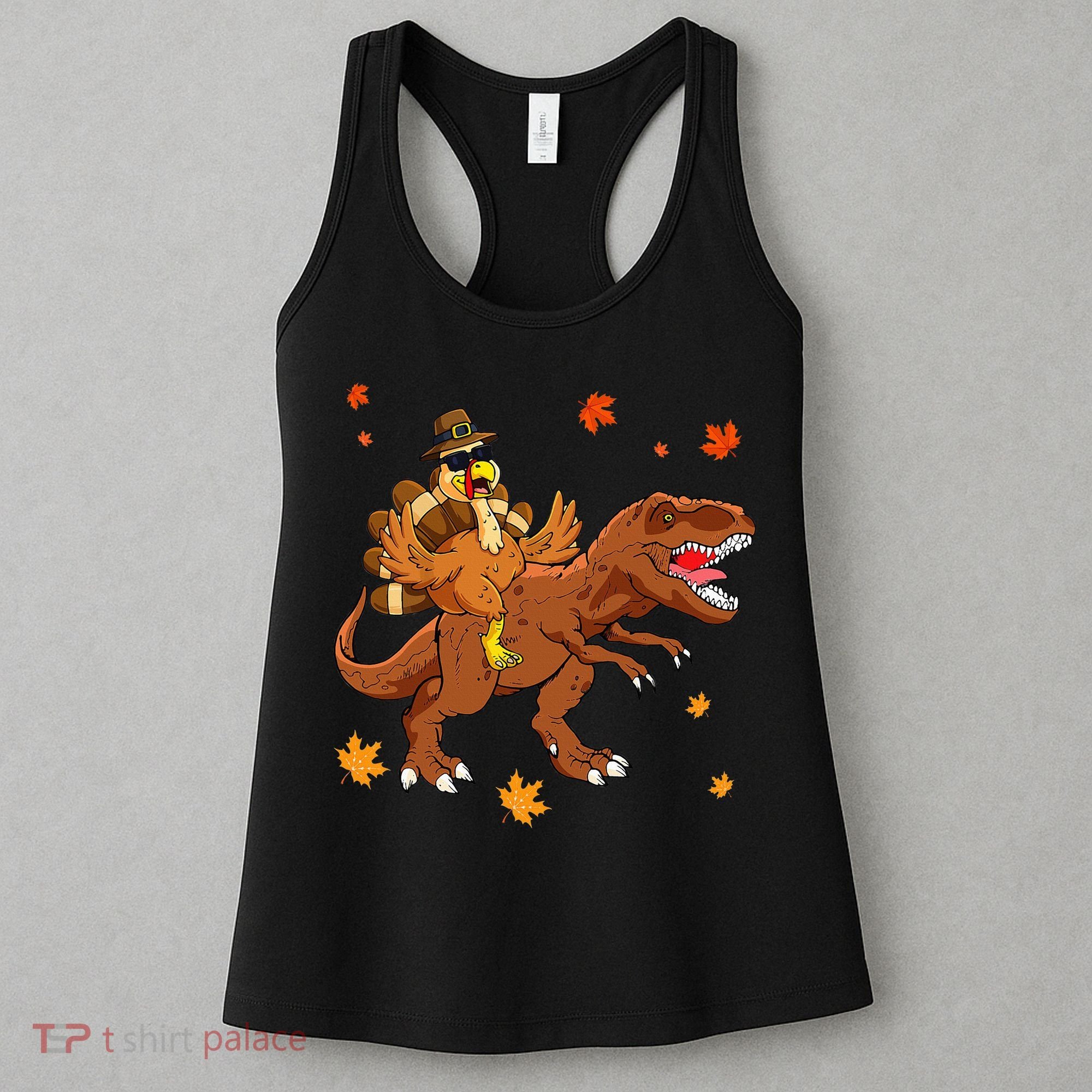 Turkey Riding T Rex Thanksgiving Dinosaur Women's Tank Top