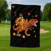 Turkey Riding T Rex Thanksgiving Dinosaur Golf Towel thumb 1