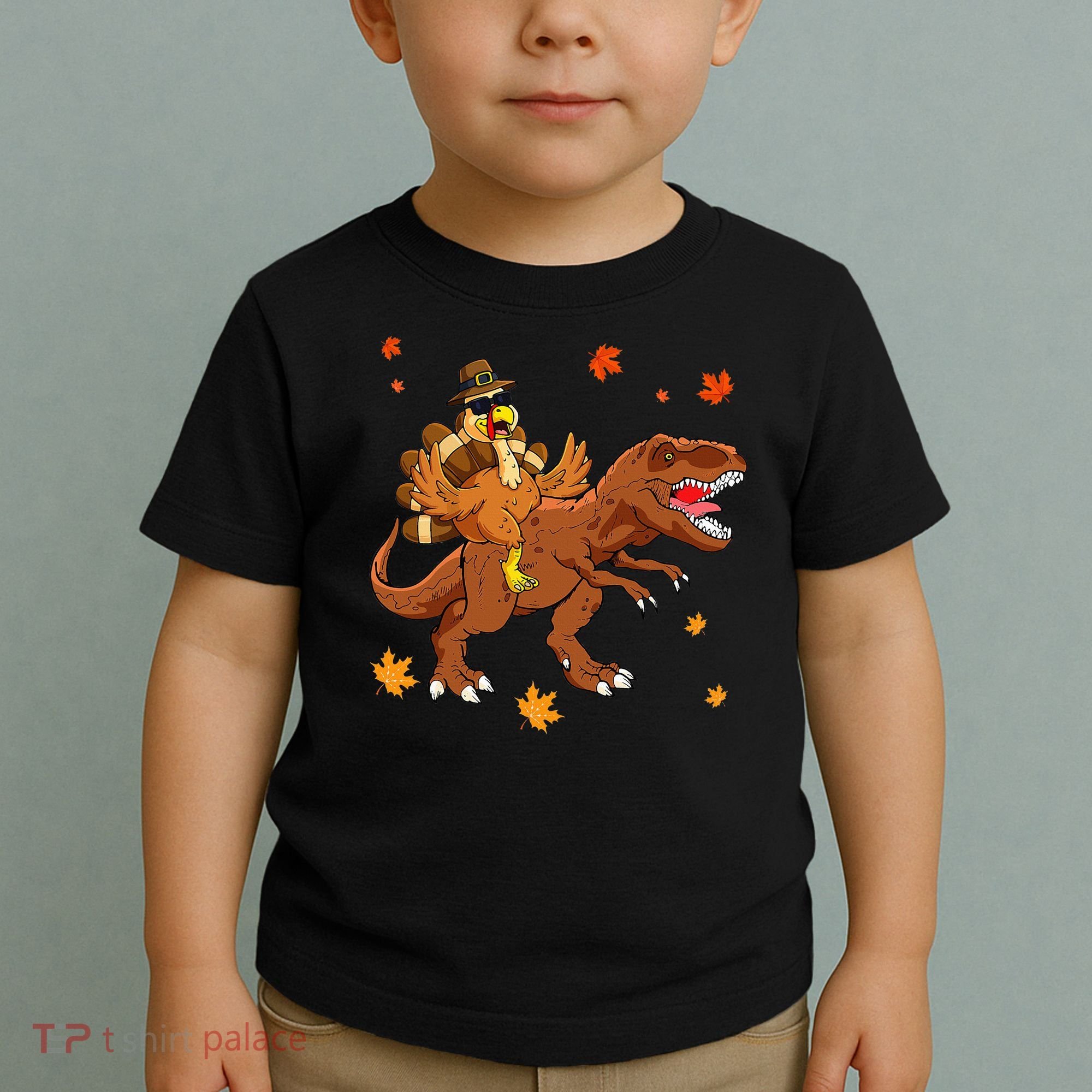 Turkey Riding T Rex Thanksgiving Dinosaur Toddler T-Shirt