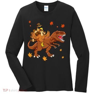 Turkey Riding T Rex Thanksgiving Dinosaur Women's Long Sleeve Shirt