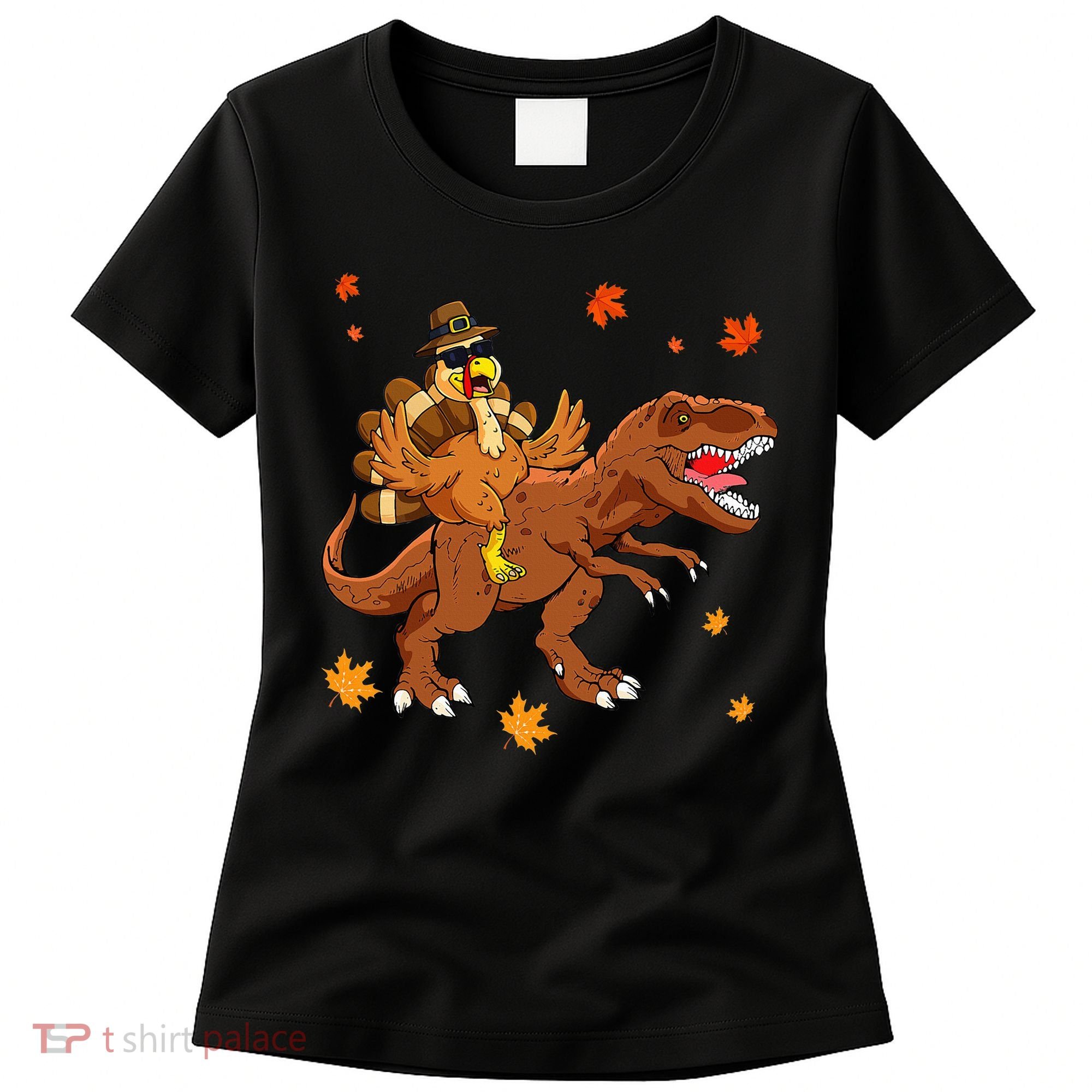 Turkey Riding T Rex Thanksgiving Dinosaur Women's T-Shirt
