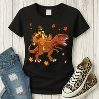 Turkey Riding T Rex Thanksgiving Dinosaur Women's T-Shirt thumb 3