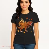 Turkey Riding T Rex Thanksgiving Dinosaur Women's T-Shirt thumb 4