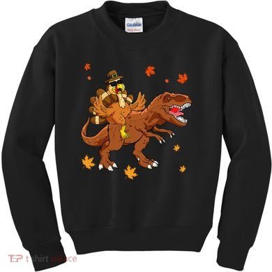 Turkey Riding T Rex Thanksgiving Dinosaur Kids Sweatshirt