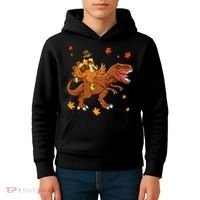 Turkey Riding T Rex Thanksgiving Dinosaur Kids Hoodie thumb 4