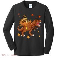 Turkey Riding T Rex Thanksgiving Dinosaur Kids Long Sleeve Shirt thumb 0