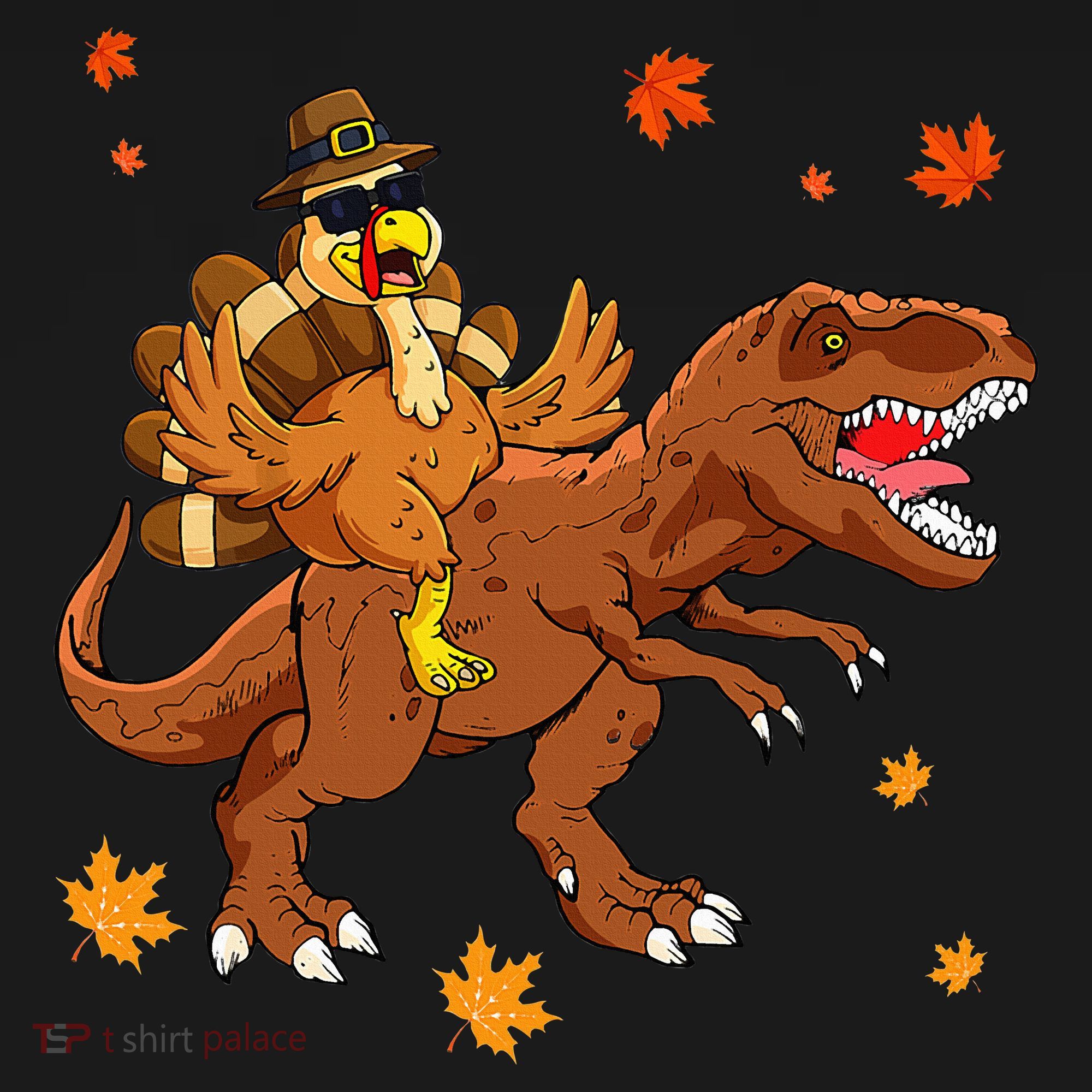 Turkey Riding T Rex Thanksgiving Dinosaur Kids Long Sleeve Shirt