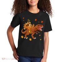 Turkey Riding T Rex Thanksgiving Dinosaur Kids T-Shirt thumb 2