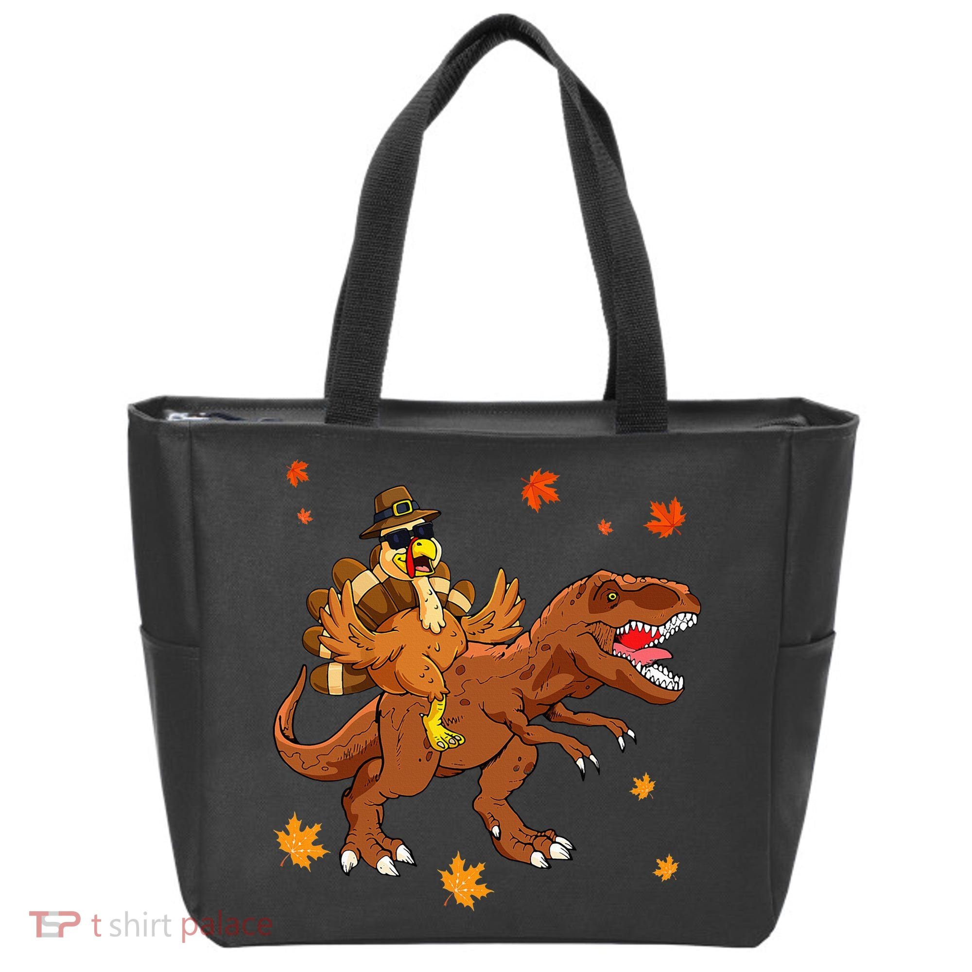 Turkey Riding T Rex Thanksgiving Dinosaur Tote Bag