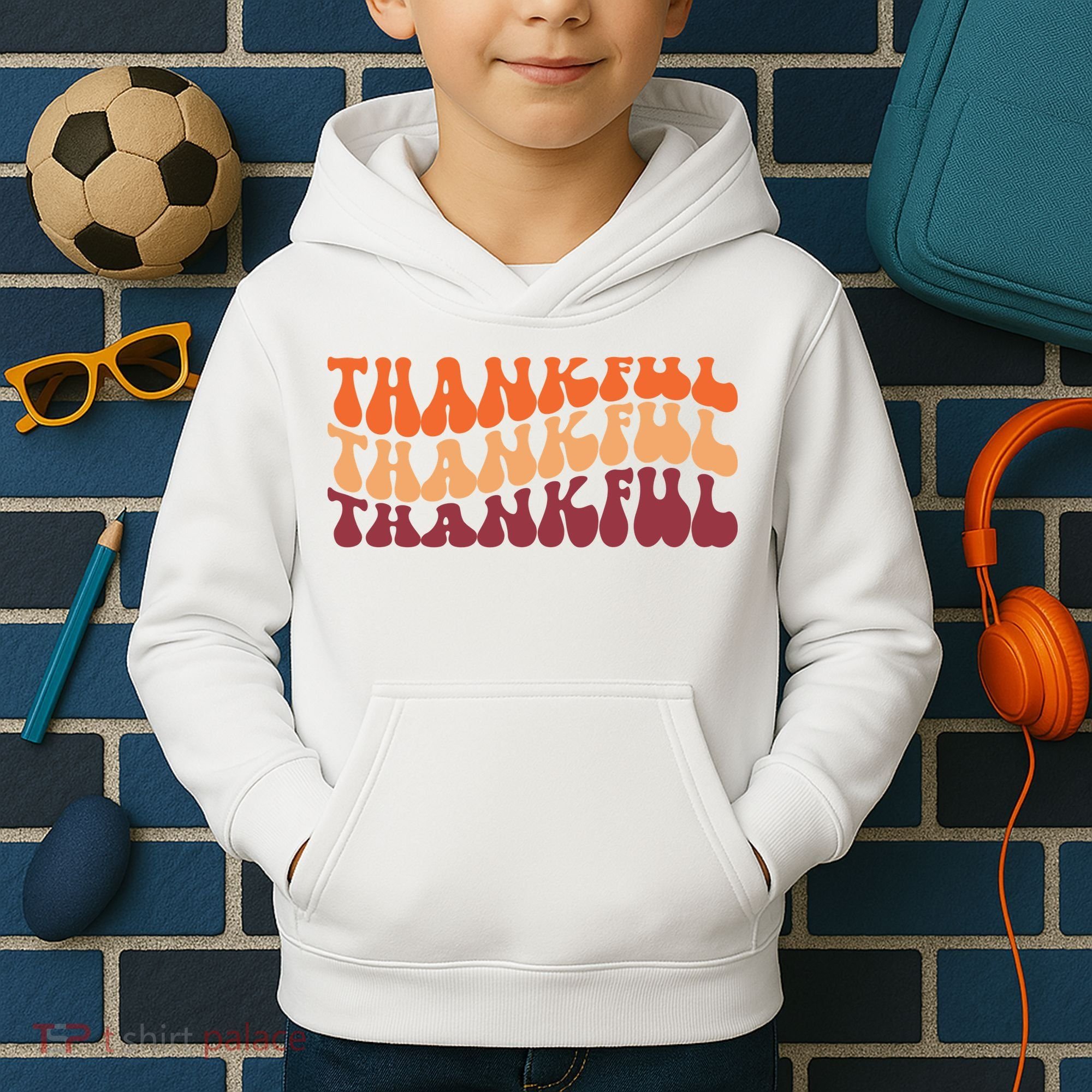 Thankful Retro Thanksgiving Kids Hoodie
