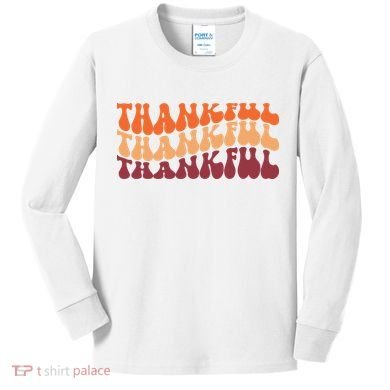 Thankful Retro Thanksgiving Kids Long Sleeve Shirt