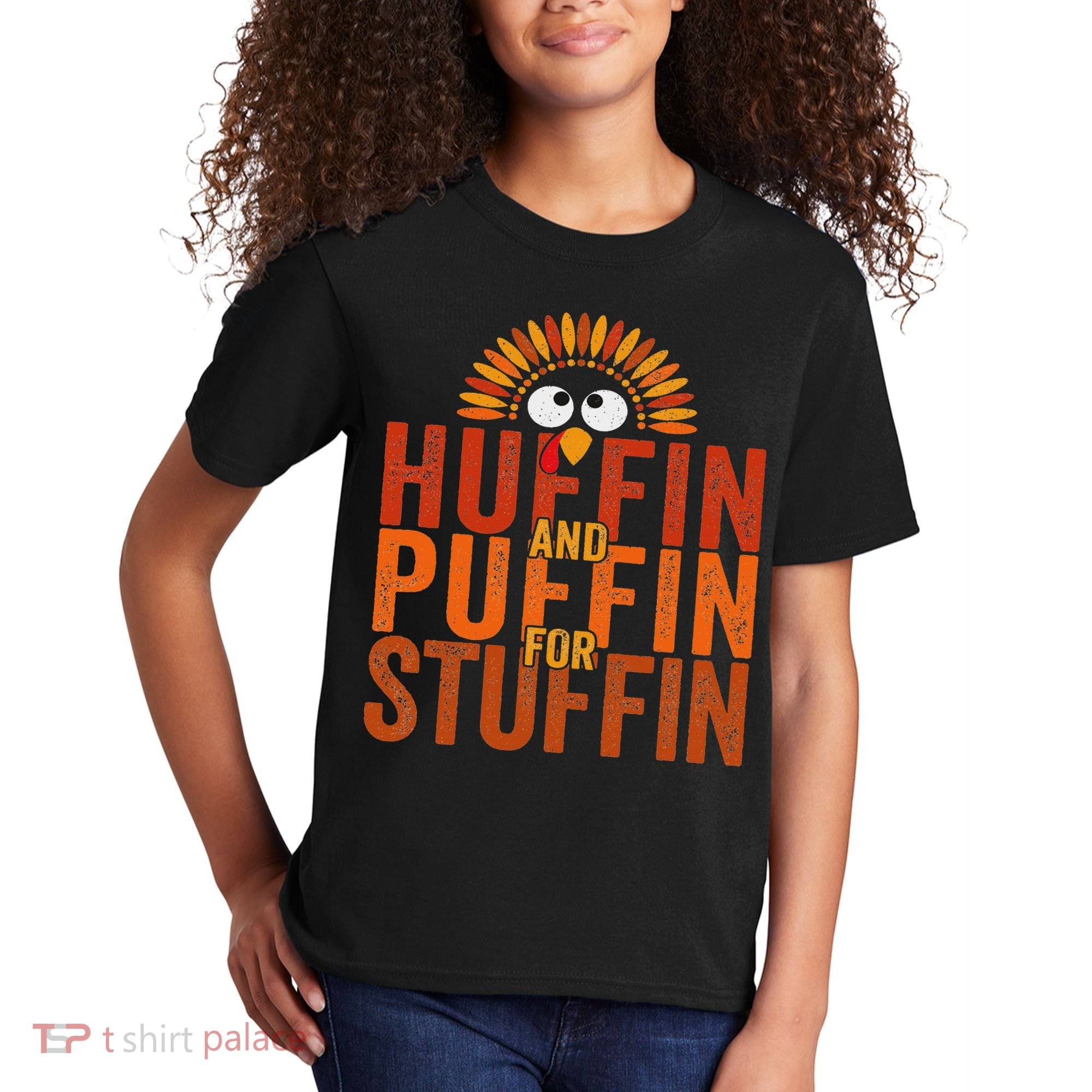 Thanksgiving Run Turkey Trot Huffin And Puffin For Stuffin Kids T-Shirt