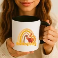 Thanksgiving Rainbow Turkey Holiday Cute Coffee Mug thumb 3
