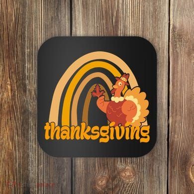 Thanksgiving Rainbow Turkey Holiday Cute Coaster