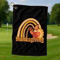 Thanksgiving Rainbow Turkey Holiday Cute Golf Towel thumb 1